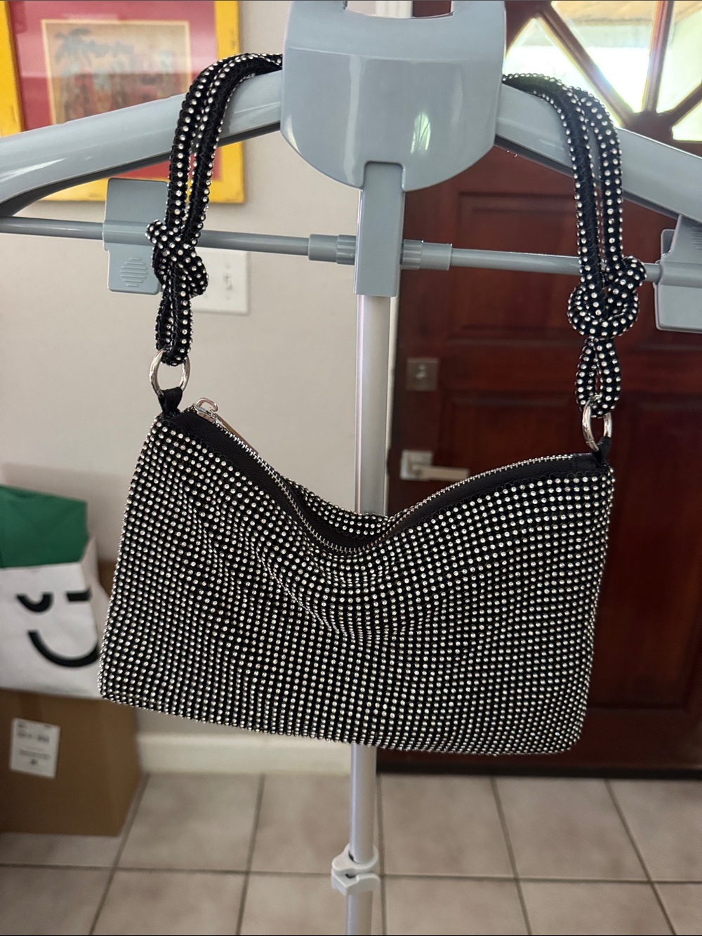 Jessica McClintock Black Rhinestone-Embellished Knotted Strap Shoulder Bag